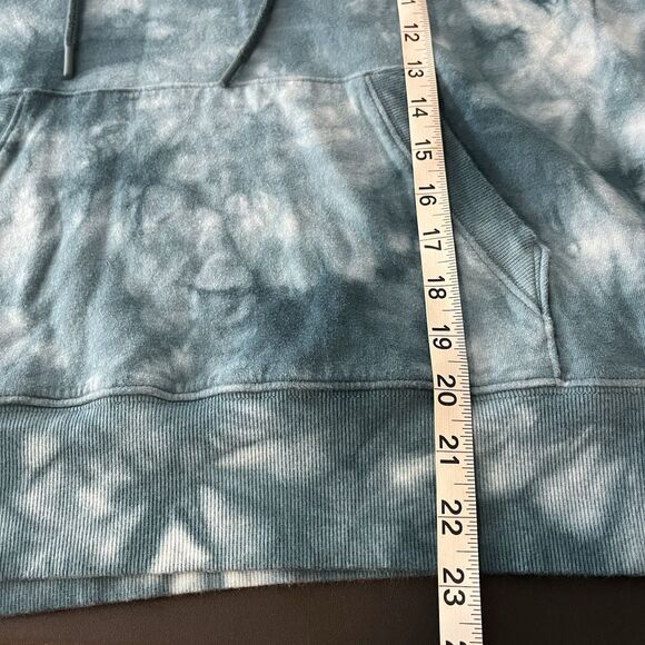 Athleta Sweatshirt Women XL Blue Tie Dye Hooded Kangaroo Handwarmer Pocket Crop - Picture 7 of 7